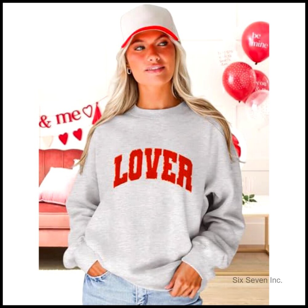 Oversized Chenille Patch Pullover Sweatshirt Long… - image 3